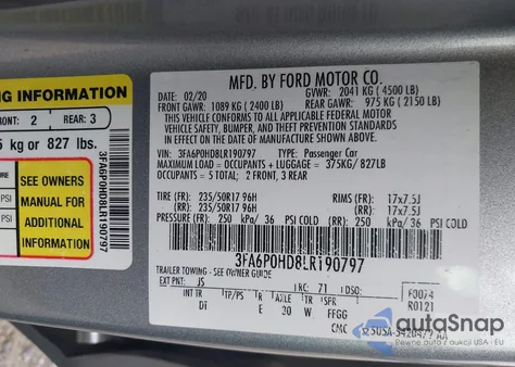 2020 Ford Fusion Se from USA, damaged, VIN 3FA6P0HD8LR190797